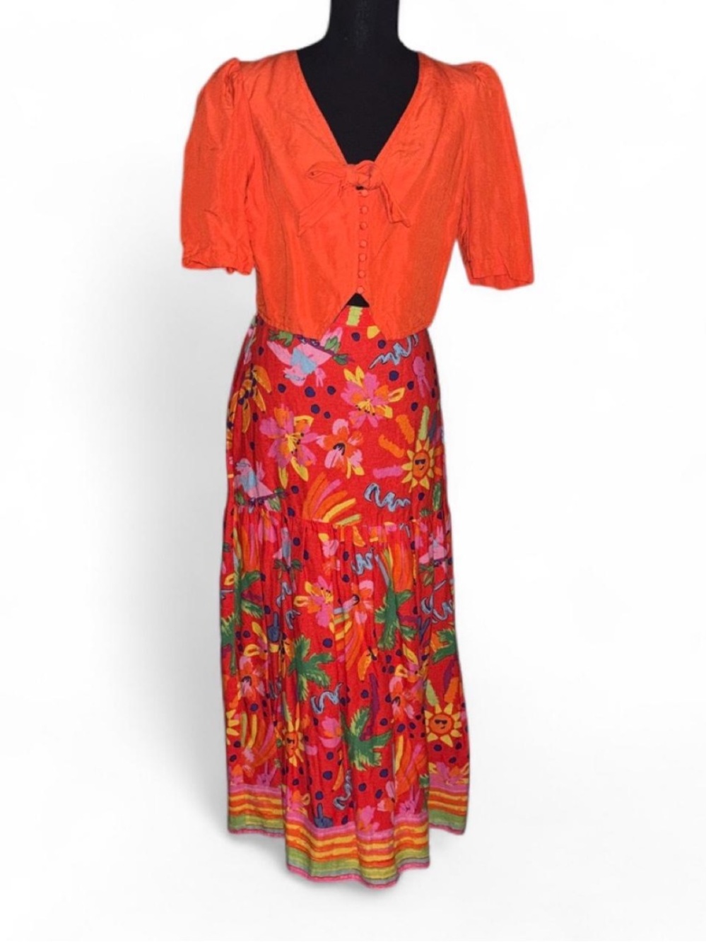Anthropologie Bright Orange Floral Maxi Skirt